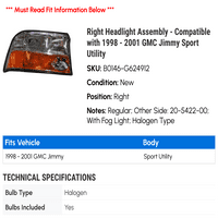 Jobb fényszóró szerelvény-kompatibilis-GMC Jimmy Sport Utility 2000