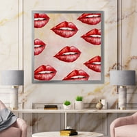 Designart 'Red Girl Lips minta' Modern keretes művészeti nyomtatás