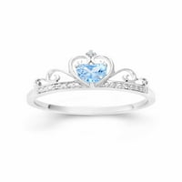 Szimulált kék topaz szív és fehér cz sterling ezüst korona gyűrű