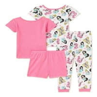 Disney hercegnő csecsemő- és kisgyermek lányok rövid ujjú, rövidnadrág és nadrág pizsama, 4 darabos készlet, méretek