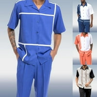 Férfi melegítő szett ruhák alkalmi rövid ujjú gomb ing hosszú nadrág Beach Blue 2XL