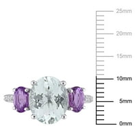 Miabella női 3-CT ICE Aquamarine Ametiszt CT Diamond Sterling ezüst háromköves gyűrű