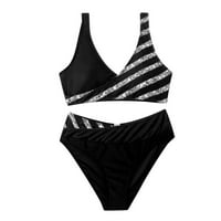LEEy-világ fürdőruha női Haskontroll Női l Bikini öltöny két egyszínű divat Strand Bikini fürdőruha Fekete, S