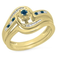 Dazzlingrock Gyűjtemény 0. Karátos 10k Kék & fehér gyémánt csavart eljegyzési gyűrű szett CT, sárga arany, Méret 8.5