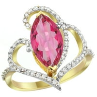 14k sárga arany kő rózsaszín Topáz gyűrű Marquise 14x gyémánt ékezetek, méret 8