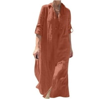Női tavaszi nyári V-nyakú ujjú szilárd Pamut vászon hosszú ruha