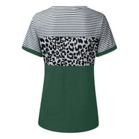 Tunikák Női elegáns csíkos színes blokk Leopard alkalmi ingek könnyű zsinóros színes blokk pólók Kerek nyakú nyomtatott