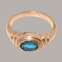 Brit készült hagyományos szilárd 14K Rózsa arany gyűrű természetes London kék Topaz Unise eljegyzési gyűrű - méret