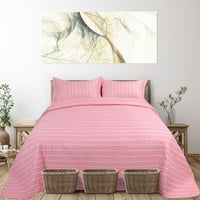 Egyedi olcsócsíkok poliészter könnyűvédő paplan ágytakarók, király, rózsaszín, 3 darabok
