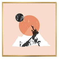 Modern minimalista Mountain Moon és nap keretes festmény vászon művészeti nyomtatás
