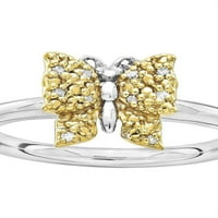 Gyémánt ezüst és sárga aranyozott pillangó gyűrű