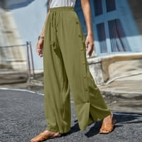 Cizz Celler Női egyszínű nadrág Elasztikus derékpánt gomb Trim széles láb magas derék nadrág Zöld XXXL