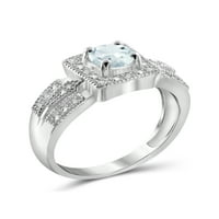 0. Carat T.G.W. Aquamarine Gemstone és Carat T.W. Fehér gyémánt sterling ezüst gyűrű