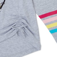 Rózsaszín bársony lányok kötött első hosszú ujjú grafikus póló és nyomtatott nadrágos ruhák, 2-darab, méret 4-12.