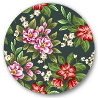 Designart 'Vintage Red and Pink WildFlowers i' Hagyományos körfém fali művészet - 29 -es lemez