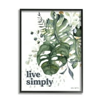 Stupell Industries Live Simply Text Bush Green Monstera Plant Levels Graphic Art Fekete Keretes Art Print Wall Art,