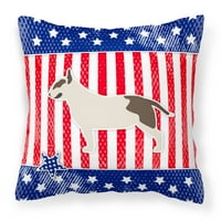 Carolines kincsek BB3378PW USA hazafias Bull Terrier szövet dekoratív párna 14hx14w, Többszínű