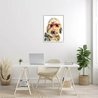Szórakoztató terrier kutya piros szemüveg állatok és rovarok grafikus fehér keretes művészeti nyomtatási fal művészet