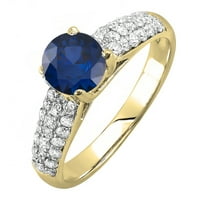 Dazzlingrock Collection 14k Kék zafír & fehér gyémánt Pave szett menyasszonyi eljegyzési gyűrű, sárga arany, Méret