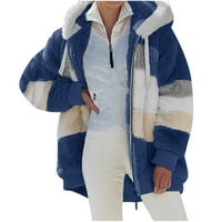 Női Molett felsők napi Kapucnis Cipzár plüss színes blokkoló Laza Sport Női kabátok Kék Méret XL