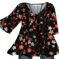 Cindysus Női blúz virágmintás felsők Ruched tunika ing ünnepi pulóver elegáns nyári ingek XL