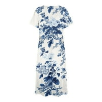 Clearance nyári ruhák Női nyomtatott V-nyakú A-Line közepes hosszúságú forró értékesítési Rövid ujjú ruha Világoskék
