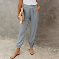 Pamut vászon nadrág Női Alkalmi rugalmas zsinórral Lounge nadrág zsebekkel könnyű Sweatpants Loungewear