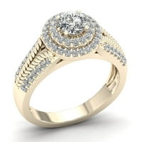 3 4ct TDW Diamond 10K sárga arany dupla halo eljegyzési gyűrű