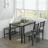 Yoneston 4 darabos étkezőasztal szék tárolóállványtal, téglalap alakú konyhai asztal székekkel és padi étkezőkészlet