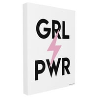 A Stupell Lakberendezési kollekció lulusimonSTUDIO Fekete fehér és rózsaszín GRL PWR lány teljesítmény tipográfia villámcsapás
