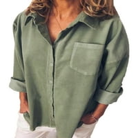Wrcnote Női hajtóka nyak egyszínű felsők elegáns irodai gomb le tunika ing Hosszú ujjú ing Zöld 2XL