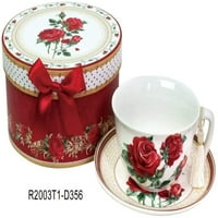 Elegantoss elegáns csont porcelán Cappuccino kávé Tea csésze és csészealj Vörös Rózsa Design oz vonzó díszdobozban