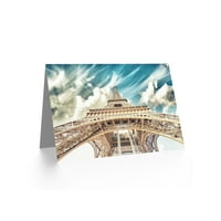 Grafikon Landmark Eiffel-torony Párizs Kilátás alatt üdvözlőlap plusz boríték üres belül