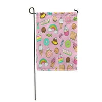 Cupcake Aranyos Desszert Rózsaszín Cukorka Csokoládé Élelmiszer Rajz Cookie Kerti Zászló Dekoratív Zászló Ház Banner