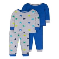 Kis csillag Organic Baby & Toddler Boy True Brights hosszú ujjú ing és nadrág szoros fit pizsamák, méret hónapok -