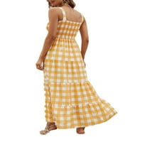 Noilla Női hosszú Maxi ruhák ujjatlan csúszós ruha kockás nyári strand Sundress Női Hawaii négyzet alakú nyak Narancs