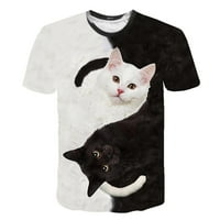asdoklhq női Molett méretű felsők Clearance Női Divat 3D Cat Print alkalmi póló nyári Rövid ujjú O-nyakú pólók