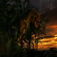A Tyranosaurus újra felbukkan egy erdőből a ragadozó poszter nyomtatására