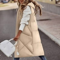 Tawop Női dzsekik & Parkas Női meleg zseb kapucnis kabát hosszú kabát téli ujjatlan Le Parkas Bézs 6