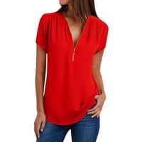 Női Alkalmi felsők ing Női v nyakú cipzár laza póló blúz póló felső Női Ing edzés Piros XXXXL