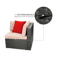 Kültéri beltéri bútorok szekcionált kanapé Modern fonott készletek párnával minden időjárás Rattan beszélgetés szett