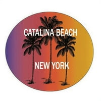 Catalina Beach New York Szuvenír Pálmafák Szörfözés Divatos Ovális Matrica Matrica