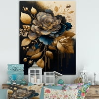 Designart Blue and Gold Camellia II Canvas Wall Art