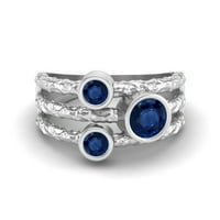 Kerek Kék Zafír Kézzel Osztott Szár Zenekar Ezüst Trió Kő Női Gyűrű