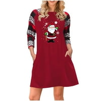 Gotyou nők karácsonyi nyomtatás Hosszú ujjú tunika ruhák zsebek Plusz méretű póló ruha bor 2XL