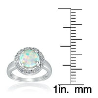 Létrehozott kék opál és cz sterling ezüst kerek gyűrű