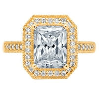 2. ct ragyogó smaragd vágott tiszta szimulált gyémánt 18K sárga arany Halo pasziánsz ékezetes gyűrű SZ 7.75