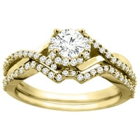 14k sárga arany 0. cttw. Gyémánt 2 részes menyasszonyi gyűrű szett, Méret 7.5