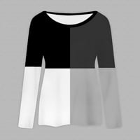Női divat póló Alkalmi Hosszú ujjú Crewneck Színes blokk Patchwork Pulóver felső sötét szürke XL