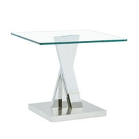 Elegáns üveg Végasztal Criss Cross rozsdamentes acél talppal